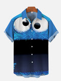Blue Big Eyes Cartoon Plush Monster Cartoon Costume Printing Short Sleeve Shirt