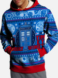 Blue And Red Contrasting Color Time Travel Box And Space Pattern Ugly Christmas Hooded Sweatshirt