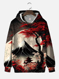 Ukiyo-E Landscape Snow Mountain And Tree Printing Hooded Sweatshirt