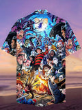 Eye-Catching Comic-Style Villains’ Bonfire Party Printing Cuban Collar Hawaiian Short Sleeve Shirt