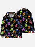 Holiday Colorful String Lights Skull Bulbs Printing Hooded Sweatshirt