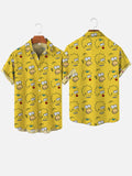 Abstract Yellow Cartoon Family Image Cartoon Costumes Printing Short Sleeve Shirt