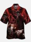 Eye-Catching Red Horror Villain Party Printing Cuban Collar Hawaiian Short Sleeve Shirt