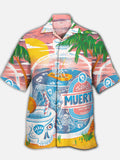Eye-Catching Beach Skeleton Wine And Coconut Trees Printing Cuban Collar Hawaiian Short Sleeve Shirt