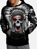 Fashion Indian Art Samurai Skull Printing Hooded Sweatshirt