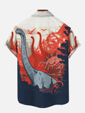 Vintage Prehistoric Planet Titanosaurus Poster Printing Breast Pocket Short Sleeve Shirt