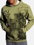 Green Octopus Band Printing Hooded Sweatshirt