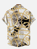 Irregular Chain Black and White Plaid Printing Hawaiian Cuban Collar Short Sleeve Shirt Set