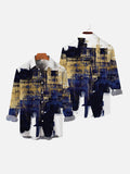 Abstract Blue Gold Mix Artistic Printing Long Sleeve Shirt
