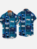 Modern Art Blue Plaid And Big-Eyed Cartoon Characters Personalized Printing Costume Short Sleeve Shirt