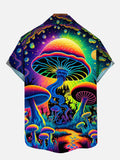 Psychedelic Hippie Magic Mushrooms Forest Printing Hawaiian Cuban Collar Short Sleeve Shirt Set