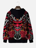 Ethnic Style Devil Samurai Mask Printing Hooded Sweatshirt