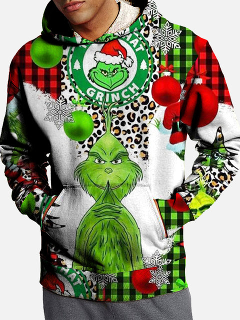 Festive Christmas Tree And Green Furry Monster Printing Hooded Sweatshirt