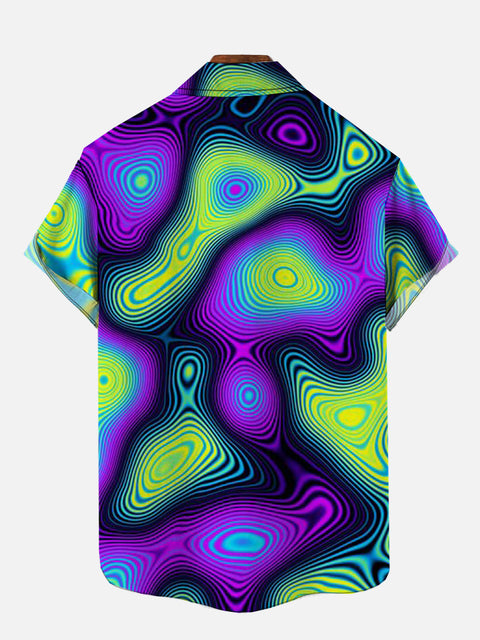 Psychedelic Hippie Swirls Art Painting Abstract Printing Hawaiian Cuban Collar Short Sleeve Shirt Set