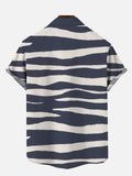 Abstract Zebra Strip Pattern Printing Hawaiian Cuban Collar Short Sleeve Shirt Set