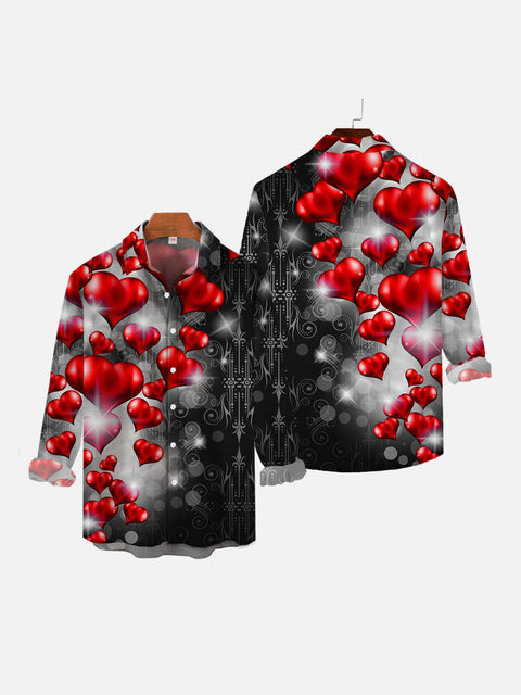 Valentine's Day Abstract Dark Red Sparkly Hearts Printing Long Sleeve Shirt