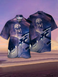 Eye-Catching Purple Mist Sci-Fi Interstellar Travel Fleet Space Starship Printing Cuban Collar Hawaiian Short Sleeve Shirt