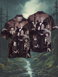 Eye-Catching Dark Thriller Horror Movie Horror Family Group Photo Printing Cuban Collar Hawaiian Short Sleeve Shirt
