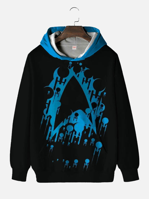 Blue Splattered Paint Star Logo Printing Hooded Sweatshirt