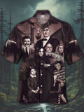 Eye-Catching Dark Thriller Horror Movie Horror Family Group Photo Printing Cuban Collar Hawaiian Short Sleeve Shirt