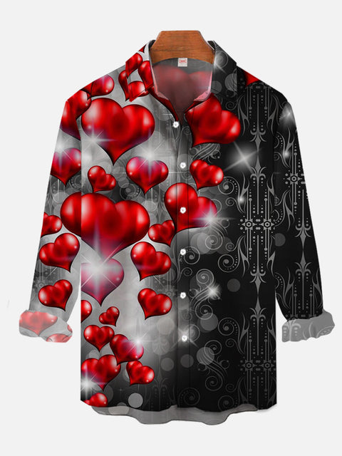 Valentine's Day Abstract Dark Red Sparkly Hearts Printing Long Sleeve Shirt