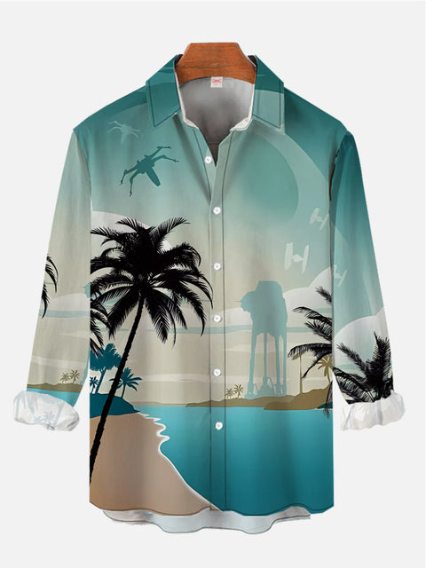 Quiet Beach Coconut Tree Technology Battle Armor Silhouette Printing Long Sleeve Shirt