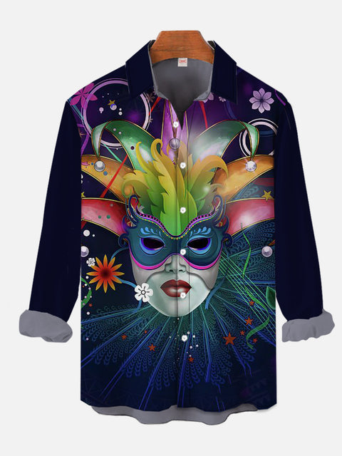 Mardi Gras Carnival Festival Elements Clown Mask Printing Long Sleeve Shirt