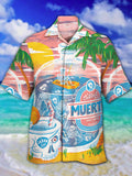 Eye-Catching Beach Skeleton Wine And Coconut Trees Printing Cuban Collar Hawaiian Short Sleeve Shirt