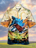 Eye-Catching Psychedelic Five Monsters Melee Printing Cuban Collar Hawaiian Short Sleeve Shirt