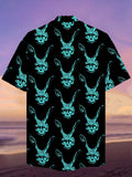 Eye-Catching Sci-Fi Thriller Humanoid Rabbit Skull Printing Cuban Collar Hawaiian Short Sleeve Shirt