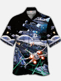 Eye-Catching Sci-Fi Space Brawl Spaceships And Drones Printing Cuban Collar Hawaiian Short Sleeve Shirt