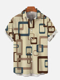 Retro Mid Century Modern Abstract Geometric Wide-Sided Rectangular Printing Short Sleeve Shirt