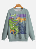 Mardi Gras Carnival Crocodile Musicians Printing Round Collar Sweatshirt