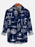 Navy Casual Aerospace Machine Printing Long Sleeve Shirt