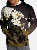 Mysterious Oriental Gradient Blooming Flowers And Golden Smoke Printing Hooded Sweatshirt