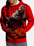 Red Giant Monster Godzilla And Cruise Ship Printing Hooded Sweatshirt