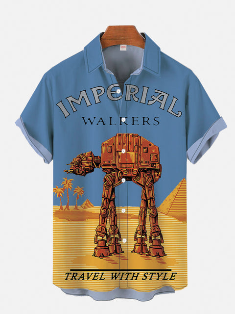 Travel With Giant Armored Walker Printing Short Sleeve Shirt