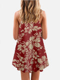 Vintage Casual Red Floral Hawaiian Sleeveless Camisole Dress
