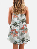 Resort-Style Coconut Tree Flamingos Printing Sleeveless Camisole Dress