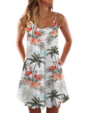 Resort-Style Coconut Tree Flamingos Printing Sleeveless Camisole Dress