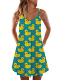 Hawaiian Yellow Duck Printing Sleeveless Camisole Dress