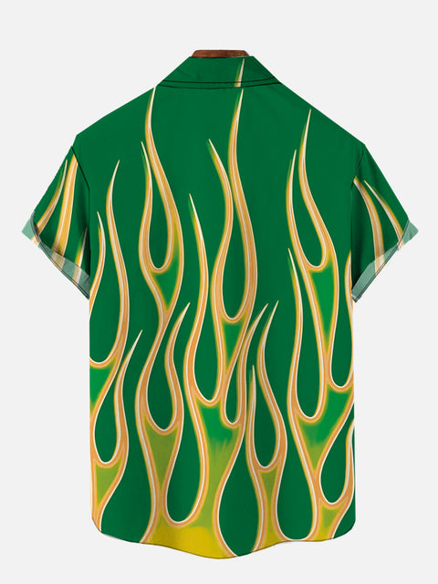 Vogue Deep Pink Fire Flame Pattern Printing Short Sleeve Shirt