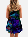 Hippie Psychedelic Mysterious Seabed Mutant Mushrooms And Jellyfish Printing Sleeveless Camisole Dress