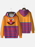 Orange Big Mouth Cartoon Character Red And Blue Striped Costume Printing Hooded Sweatshirt