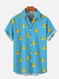Blue Cartoon Swimming Duck Printing Short Sleeve Shirt
