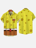 Yellow Sponge Man Cartoon Costume Breast Pocket Short Sleeve Shirt