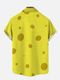 Yellow Sponge Man Cartoon Costume Breast Pocket Short Sleeve Shirt