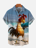 Savvy Chicken On The Beach Printing Short Sleeve Shirt