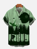 Green Technological Psychedelic Satellite In The Forest Printing Short Sleeve Shirt