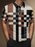 Men‘s Geometric Check Printing Buttons Short Sleeve Polo